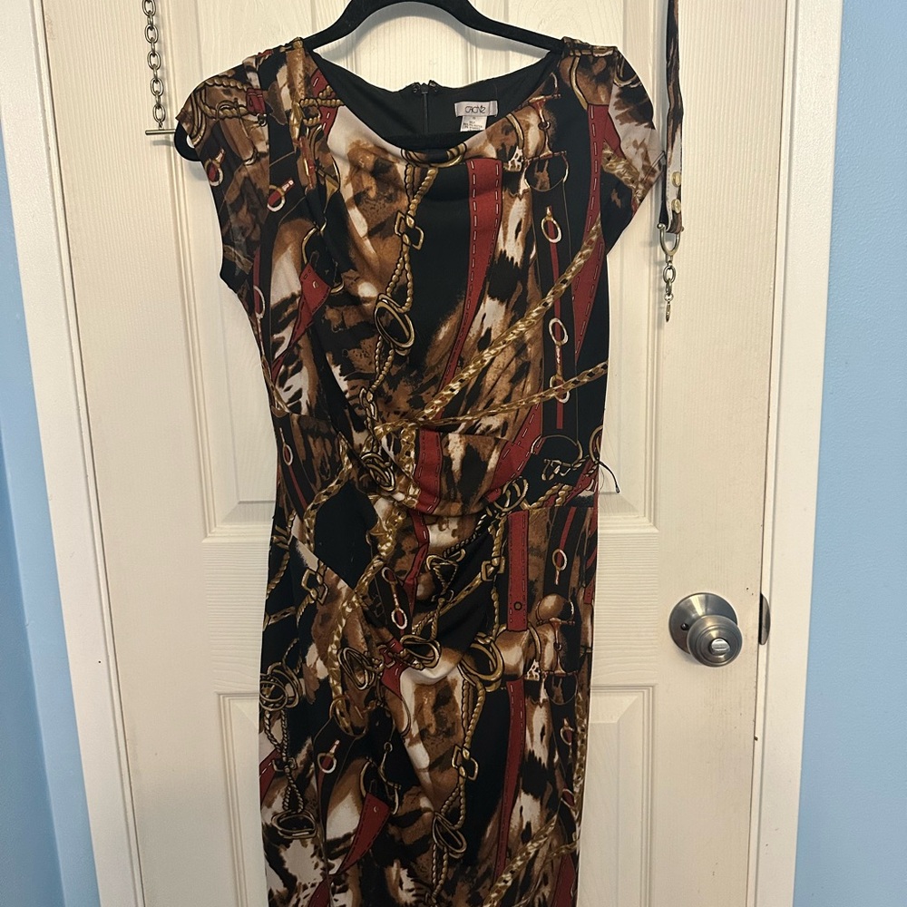 Cache Brown, black, red, and gold Dress Cap Sleeve